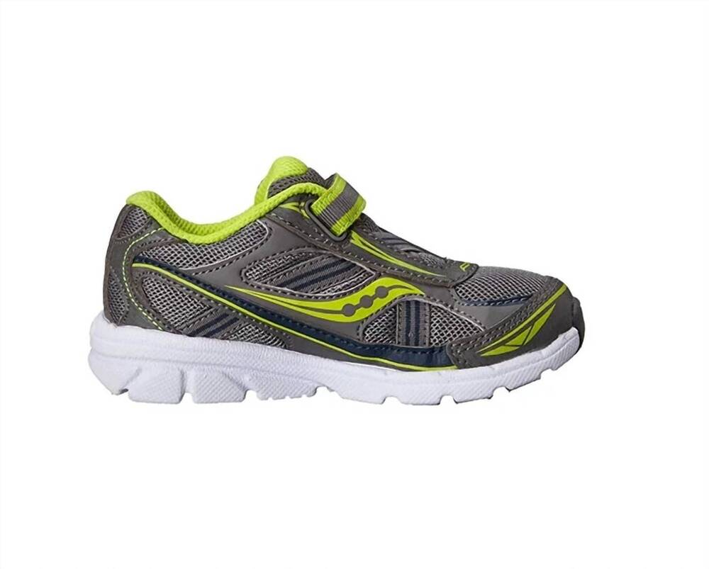 NEW SAUCONY boy's ride 9 running shoes in grey/lime